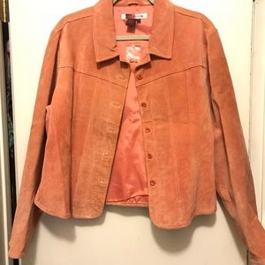 pink leather suede collar button up classic jacket